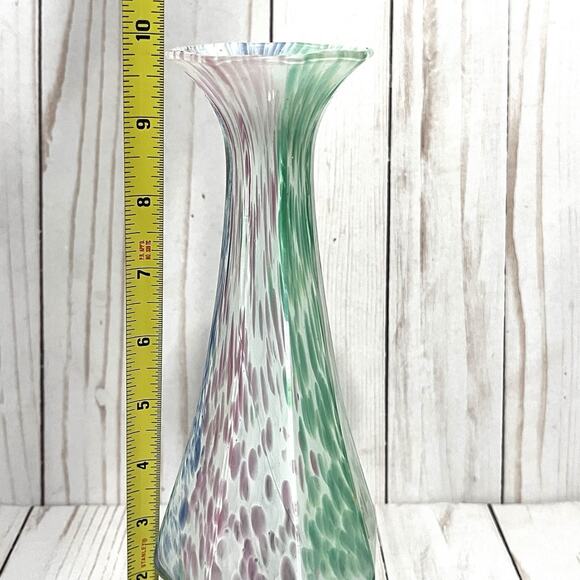 Lavorazione Murano Glass Bud Vase Fluted Twisted-Stem Blue Green Pink Speckled - Picture 7 of 9